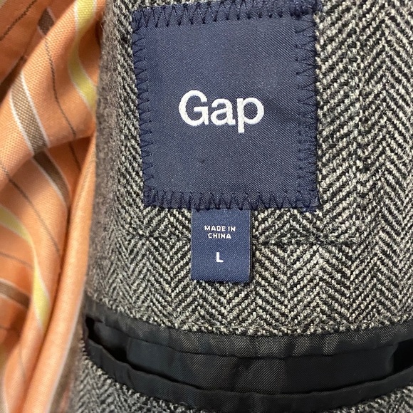 Gap Men's Blazer Large Herringbone Wool Blend Jacket 2 Button Sport Coat 42-44 - Picture 10 of 15